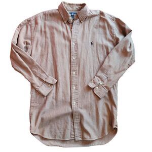 Polo Ralph Lauren Blake Shirt Medium Tan Herringbone Cotton Button Down Vintage